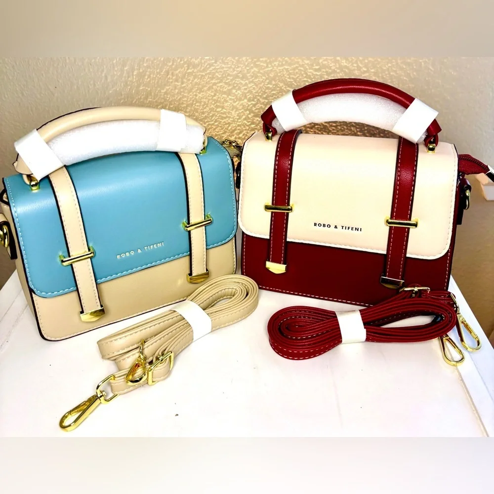 Chic Two-Tone Mini Satchel - Top Handle & Crossbody - Picture 15 of 16